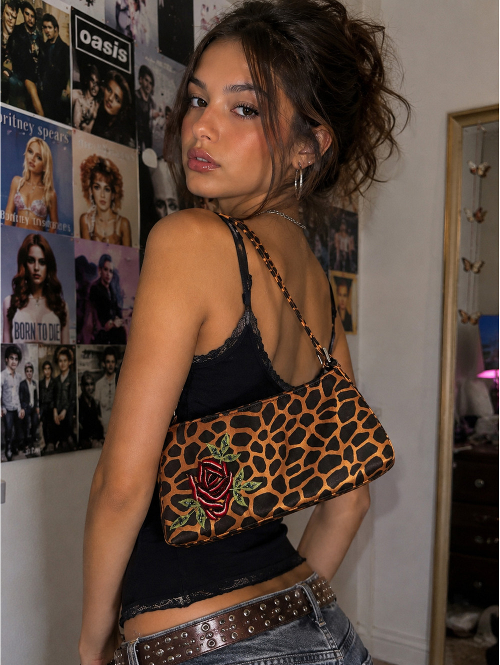 Vintage Y2K Animal Print Rose Shoulder Bag | Mob Wife Aesthetic